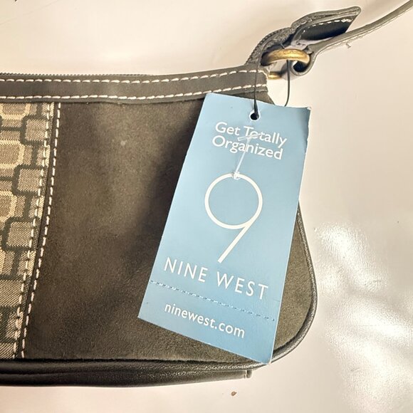 Nine West Y2K Mini Shoulder Bag Green Suede Leather Accent NWT - Picture 5 of 13
